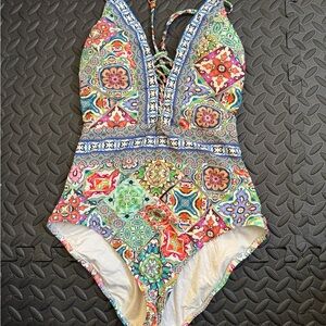 Nanette Lepore Greek Tile Goddess Swimsuit EUC